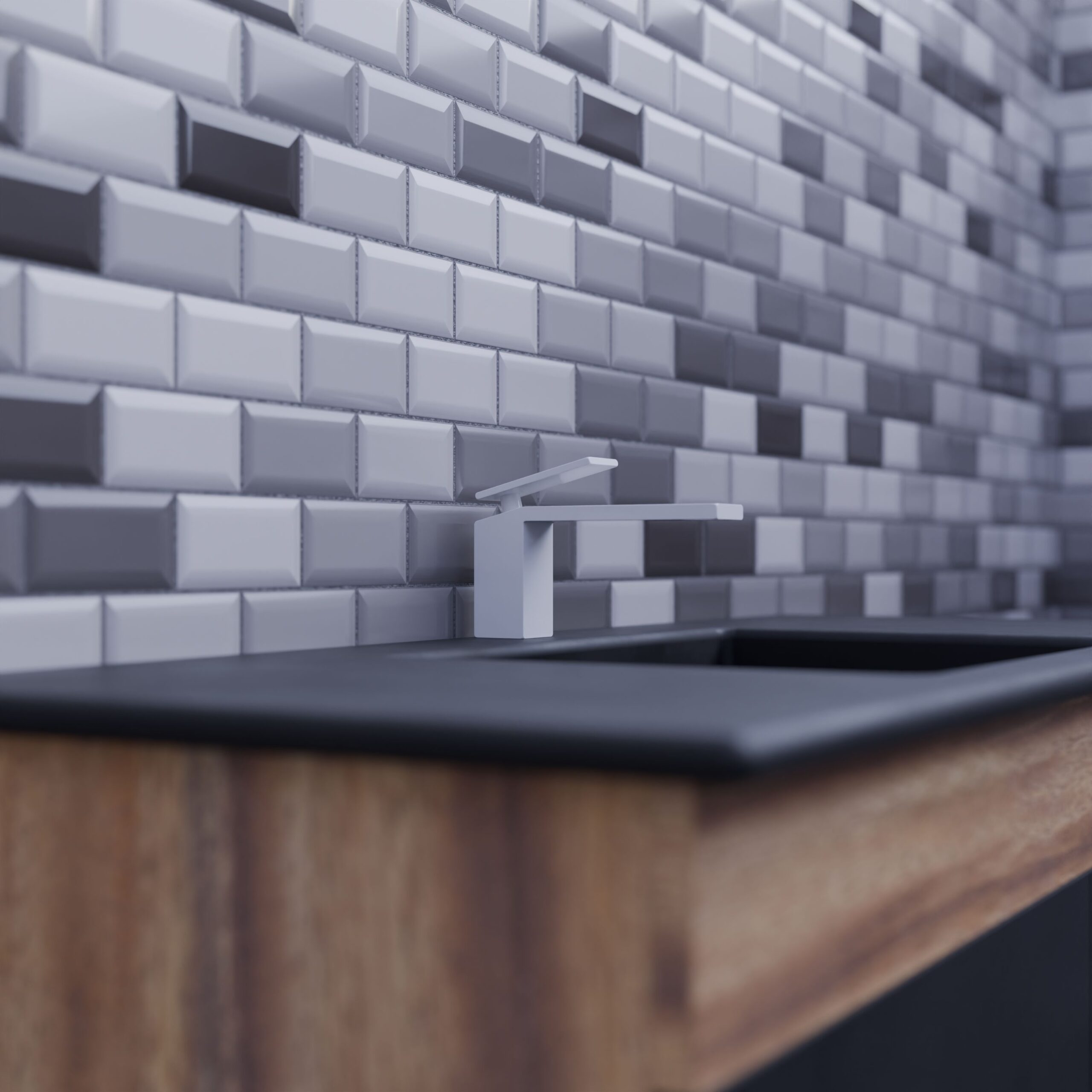 Moderne Küche mit Fliesen-Backsplash